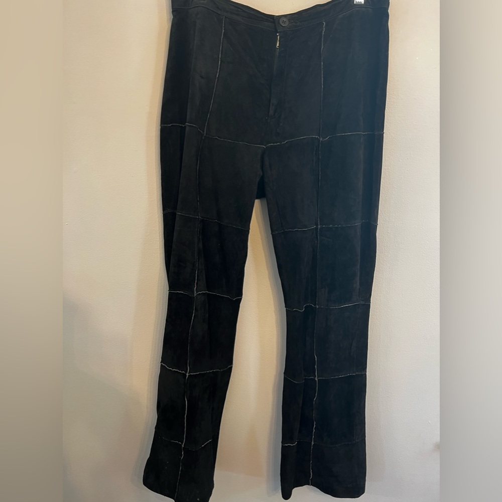 Originaux Par Pablo Womens  Genuine Black‎ Suede Patchwork Flared Pants Jeans 14